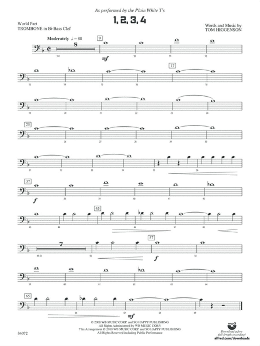 1, 2, 3, 4: (World Part) 1st B-flat Trombone B.C. Concert Band scores gallery preview page 1
