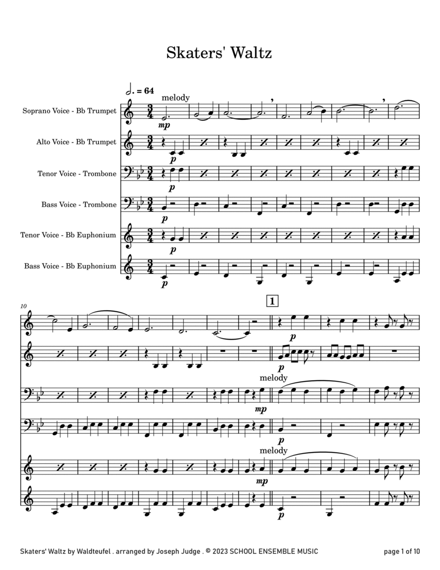 Skaters' Waltz by Waldteufel for Brass Quartet in Schools Brass Quartet scores gallery preview page 1