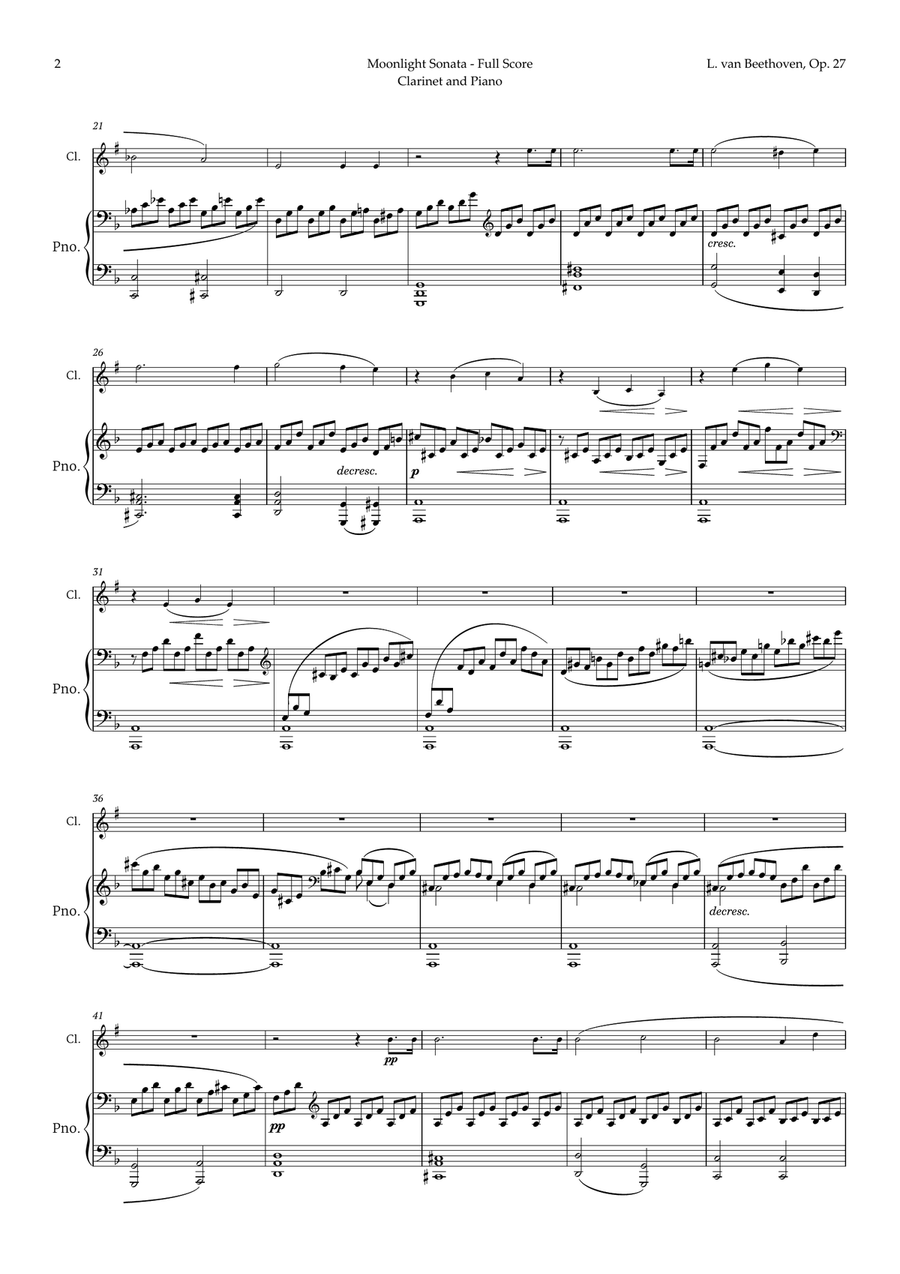Moonlight Sonata by Beethoven for Clarinet B-Flat Clarinet scores gallery preview page 3