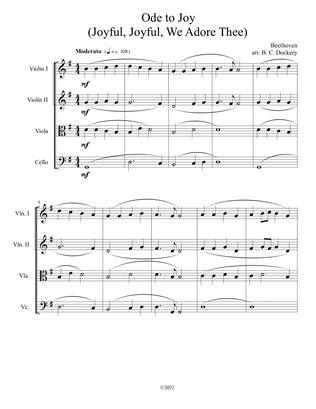 Ode to Joy (Joyful, Joyful, We Adore Thee) for String Quartet