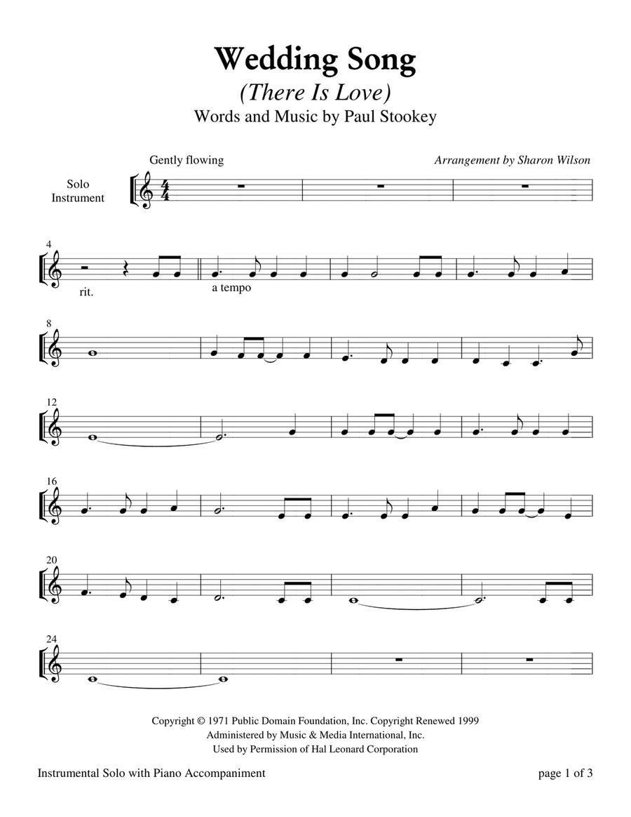 Wedding Song (There Is Love) Violin Solo scores gallery preview page 1