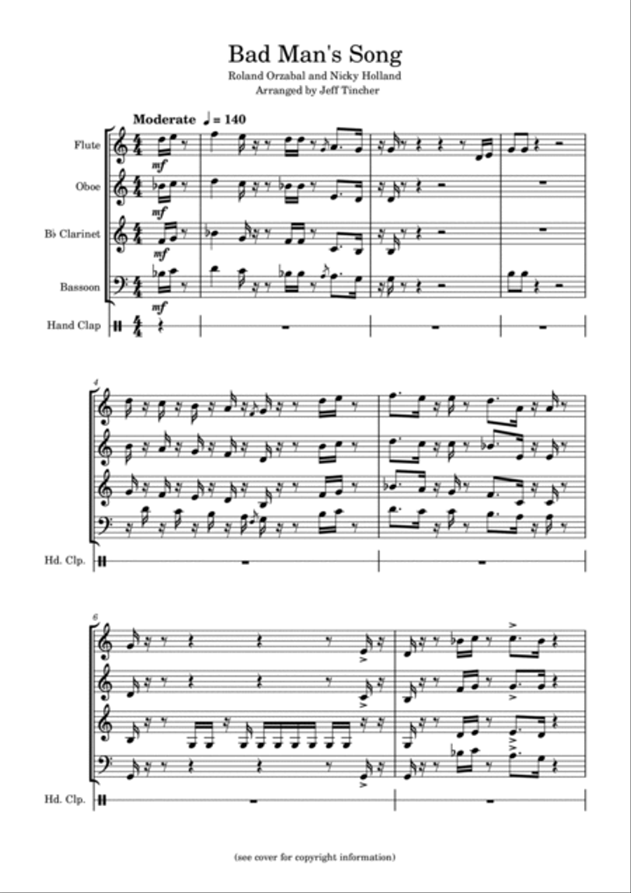 Bad Man's Song Woodwind Quartet scores gallery preview page 2