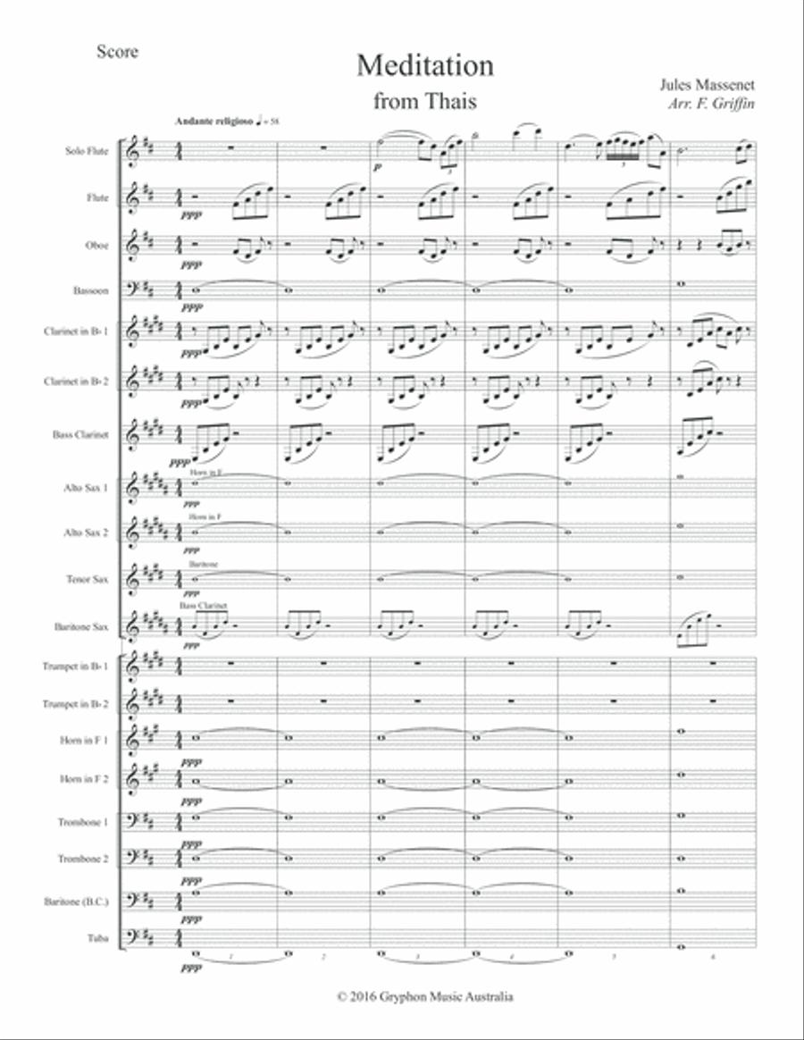 Meditation from Thaïs by Jules Massenet transcribed for Flute or Violin with Concert Band