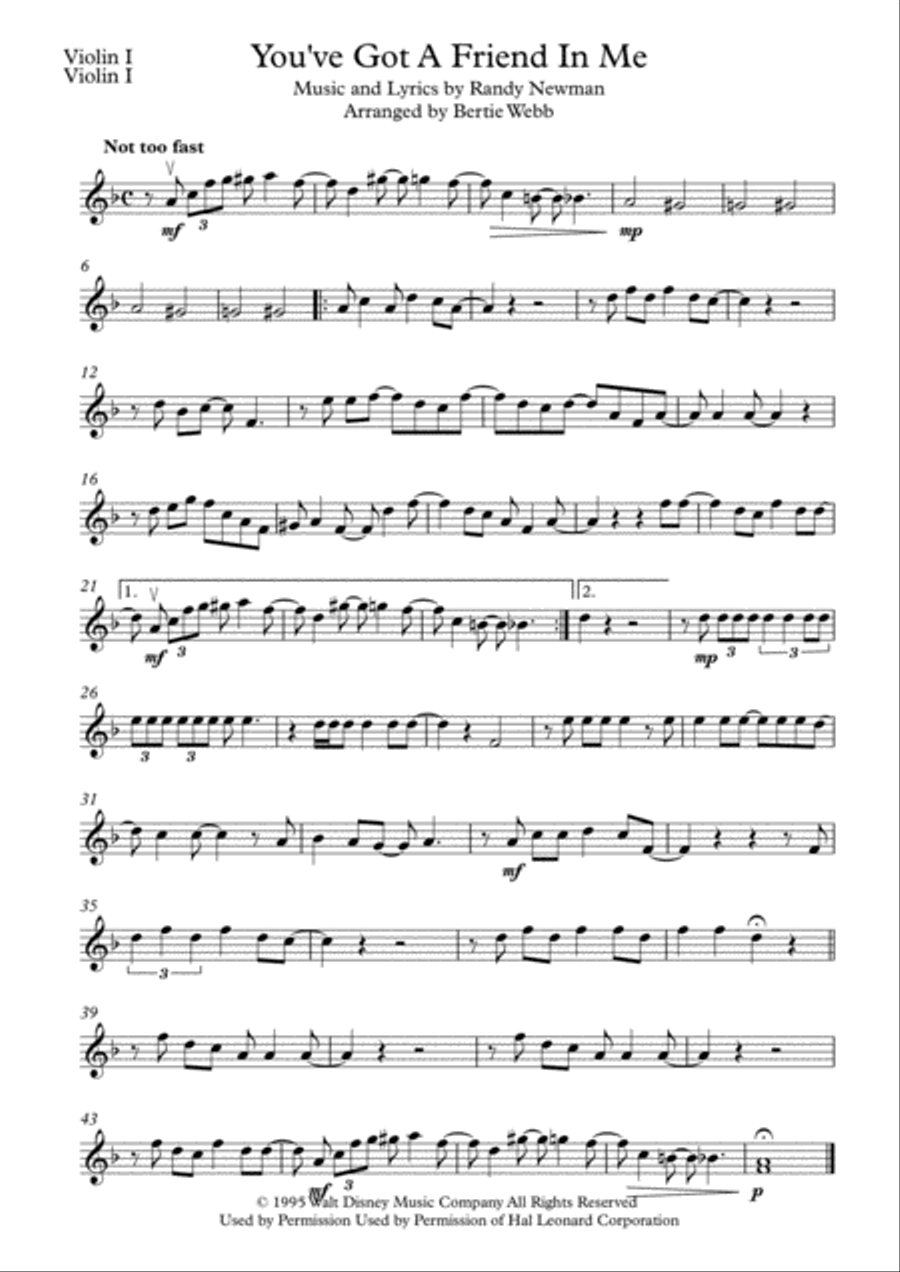 You've Got A Friend In Me String Quartet scores gallery preview page 1