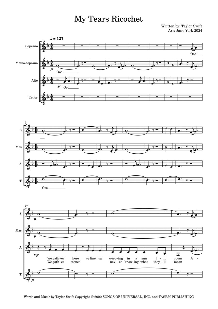 My Tears Ricochet 4-Part scores gallery preview page 1