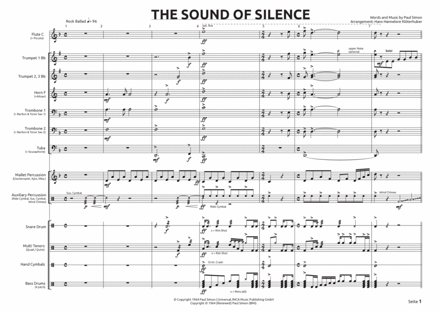 The Sound Of Silence Marching Band scores gallery preview page 1