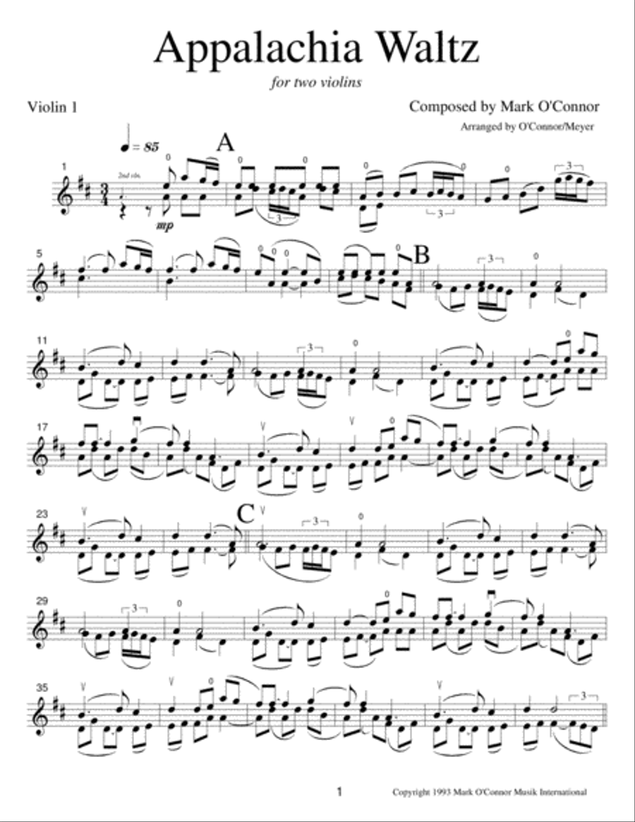 Appalachia Waltz (violin 1 part - two violins) String Duet scores gallery preview page 4