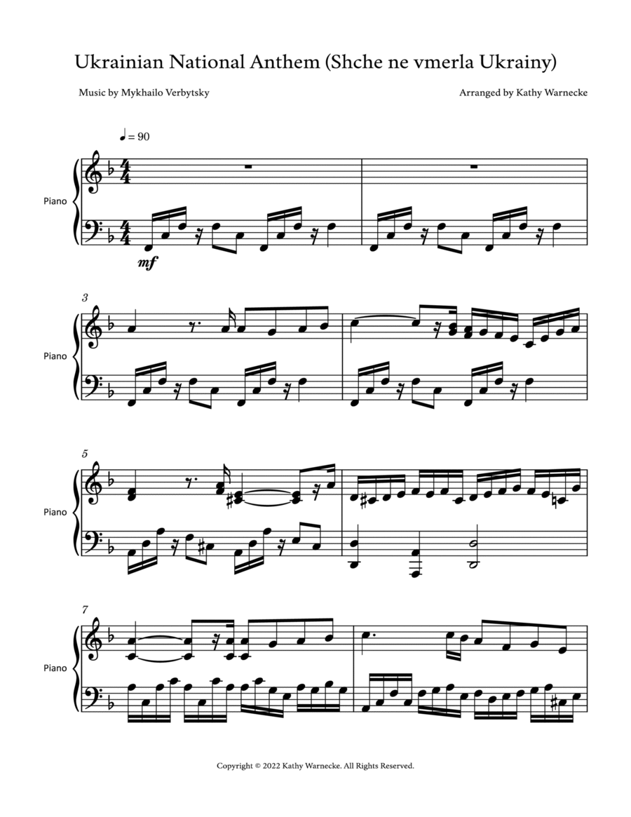 Ukrainian National Anthem (Shche ne vmerla Ukrainy) Piano Solo scores gallery preview page 1