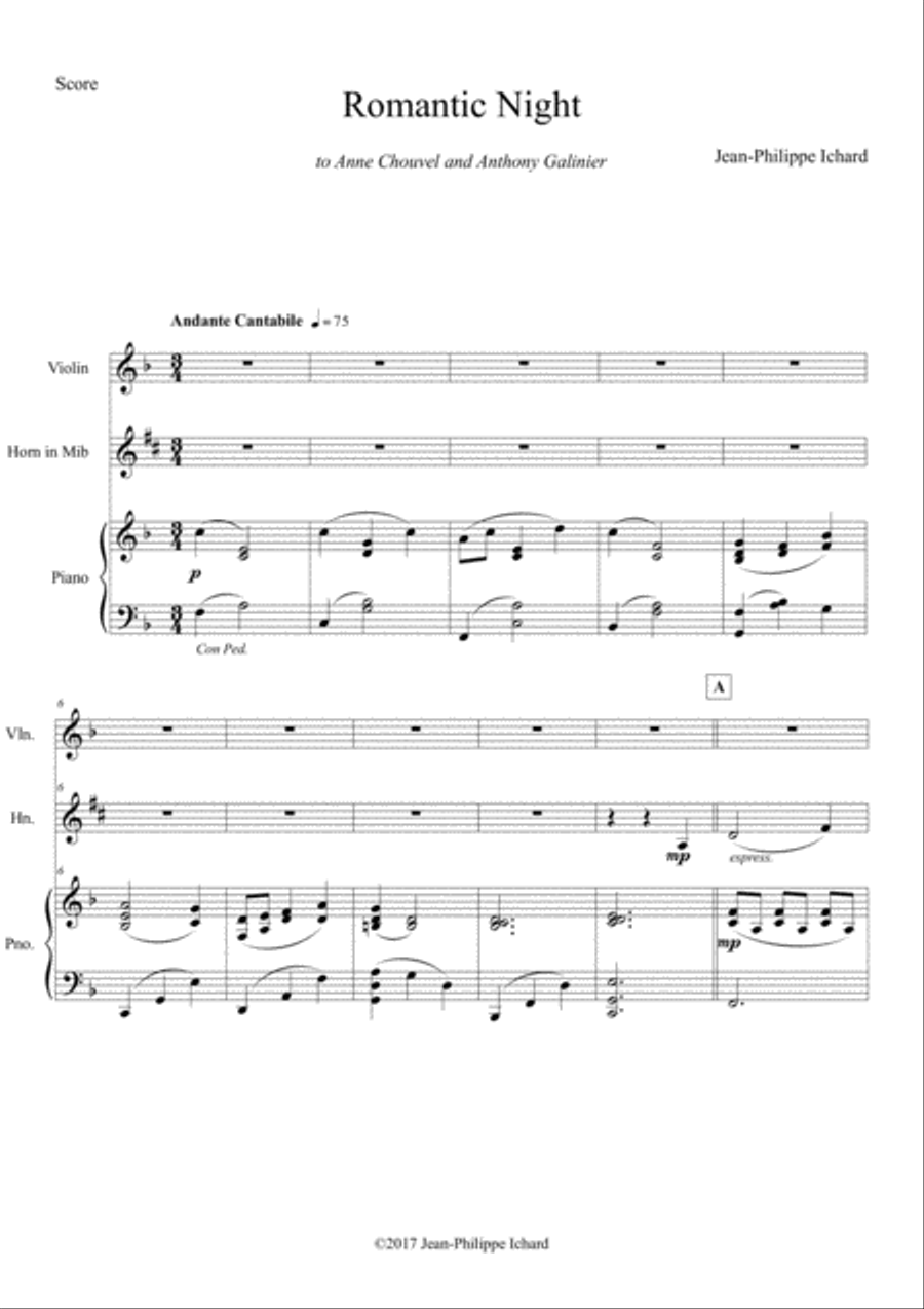 Romantic Night (Violin, Tenor horn, Piano) Small Ensemble scores gallery preview page 1