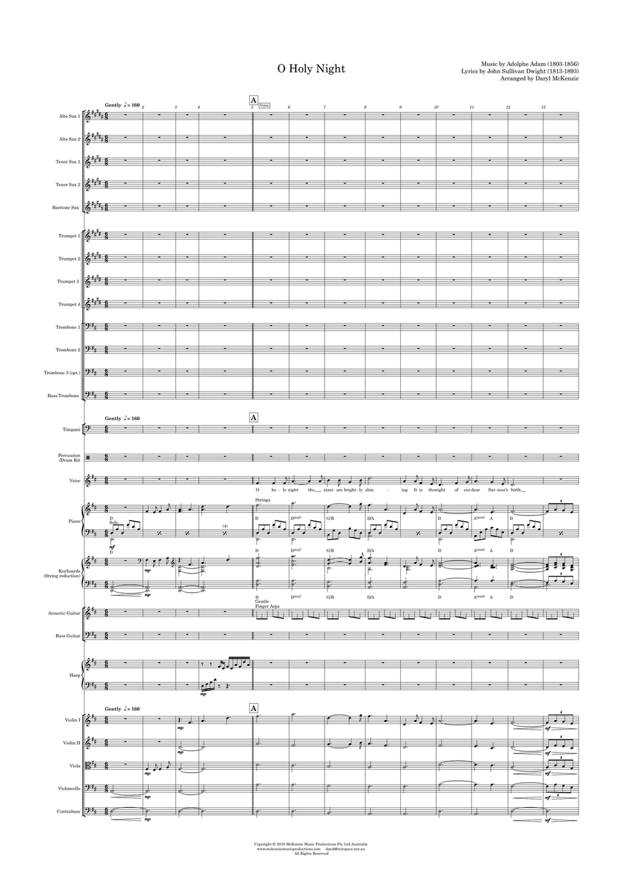 O Holy Night (ala Josh Groban) Voice and Big Band and optional Strings Key of D Jazz Ensemble scores gallery preview page 1