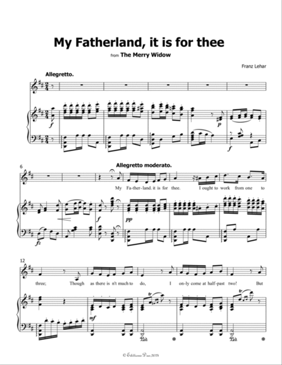My Fatherland,it is for thee, by Lehár, in D Major Voice scores gallery preview page 3