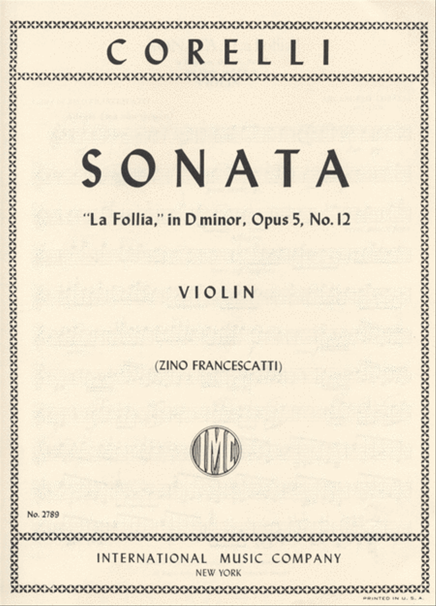 Sonata La Follia, Opus 5, No. 12 Violin Solo scores gallery preview page 1