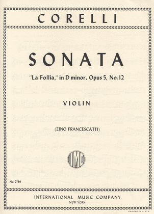Book cover for Sonata La Follia, Opus 5, No. 12