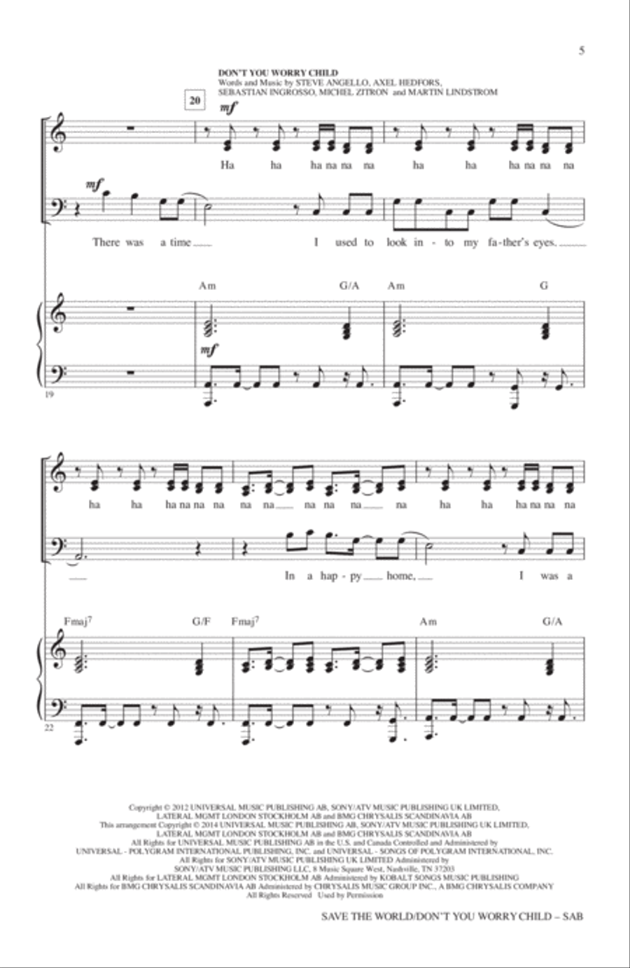 Save The World/Don't You Worry Child 3-Part scores gallery preview page 4