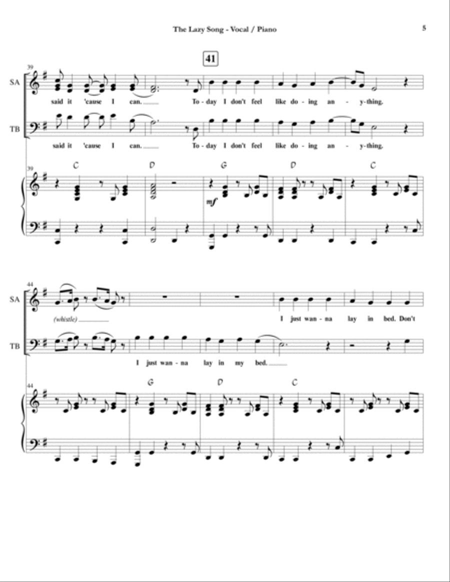 The Lazy Song 4-Part scores gallery preview page 5