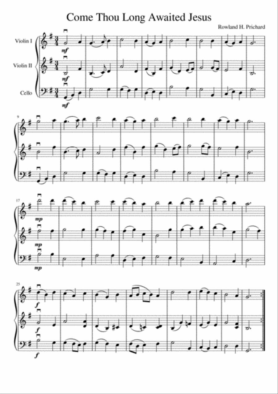 Come Thou Long Awaited Jesus (two violins and cello) String Trio scores gallery preview page 2