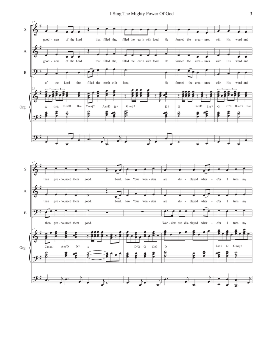 I Sing The Mighty Power Of God (SAB - Organ accompaniment) 3-Part scores gallery preview page 4
