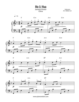 Mo Li Hua - Jasmine Flower - 茉莉花 - (Easy Piano Solo)
