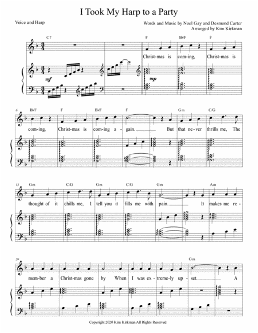 I Took My Harp to a Party sung by Gracie Fields arranged for harp and voice (high key) Harp scores gallery preview page 1