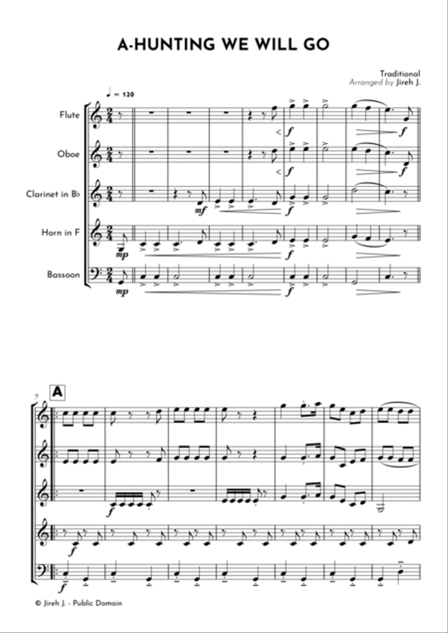A-Hunting We Will Go Woodwind Quintet scores gallery preview page 2