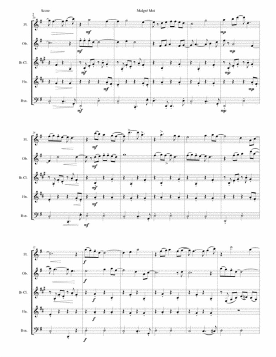 Malgré Moi for wind quintet Woodwind Quintet scores gallery preview page 2