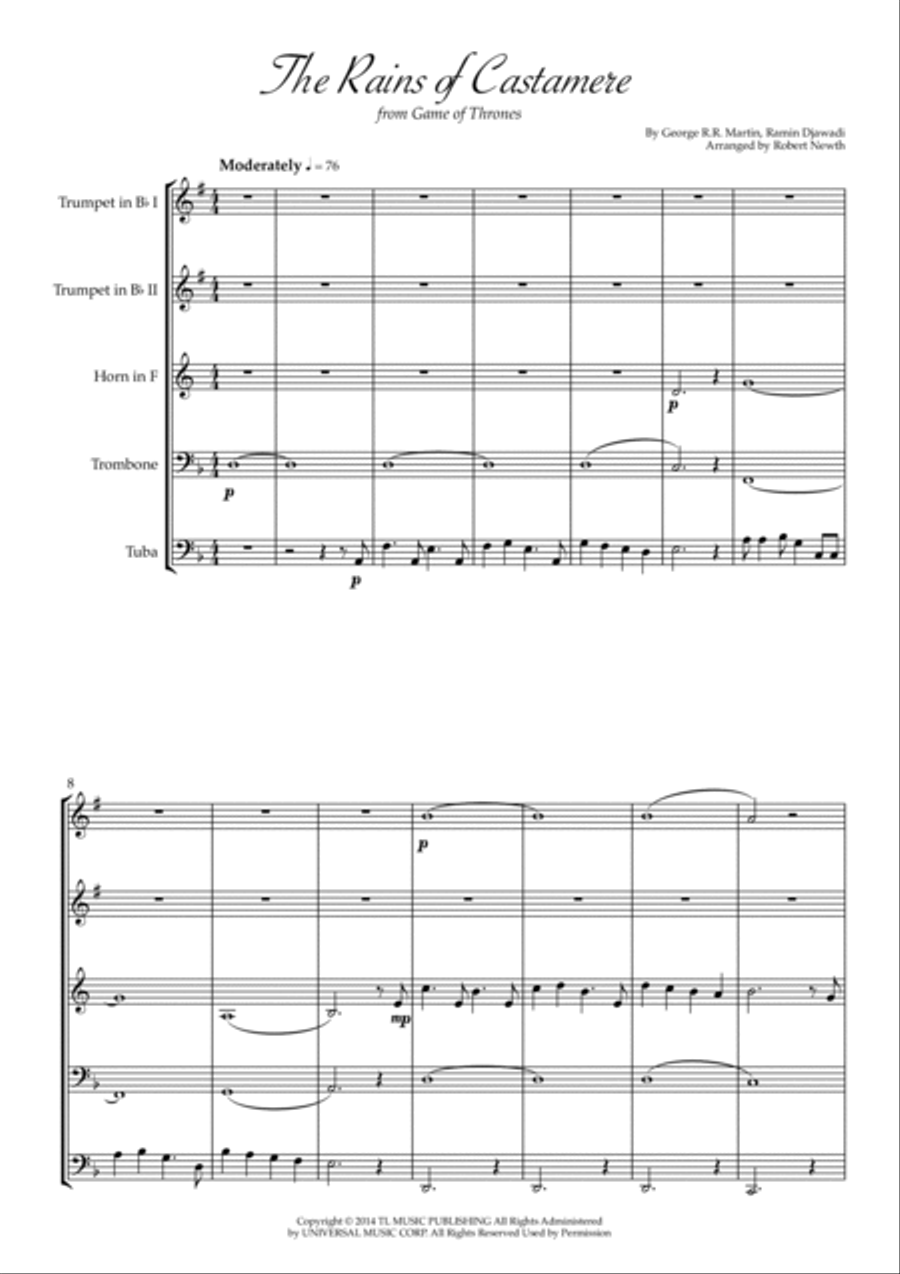 The Rains Of Castamere Brass Ensemble scores gallery preview page 1