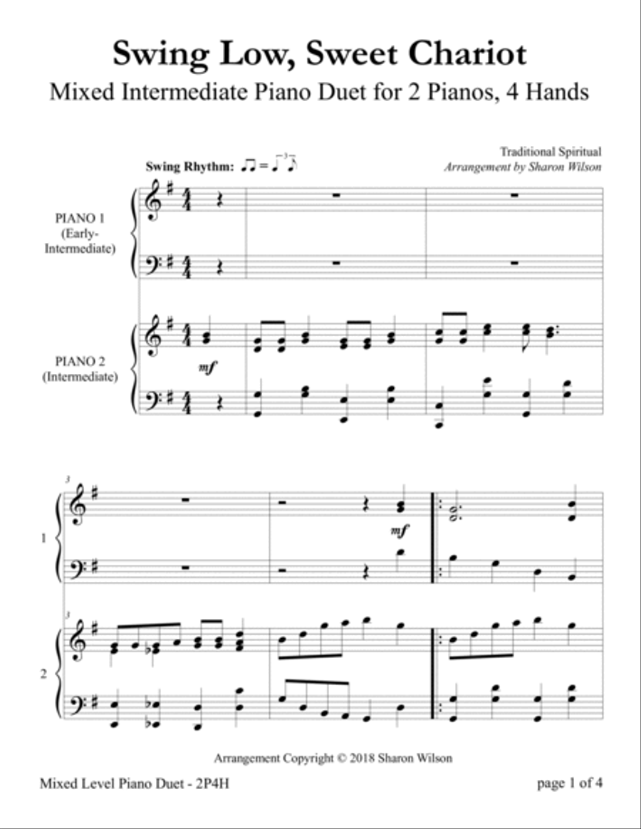 Swing Low, Sweet Chariot (Mixed Level, 2 Pianos, 4 Hands Duet) 2 Pianos, 4-Hands scores gallery preview page 6