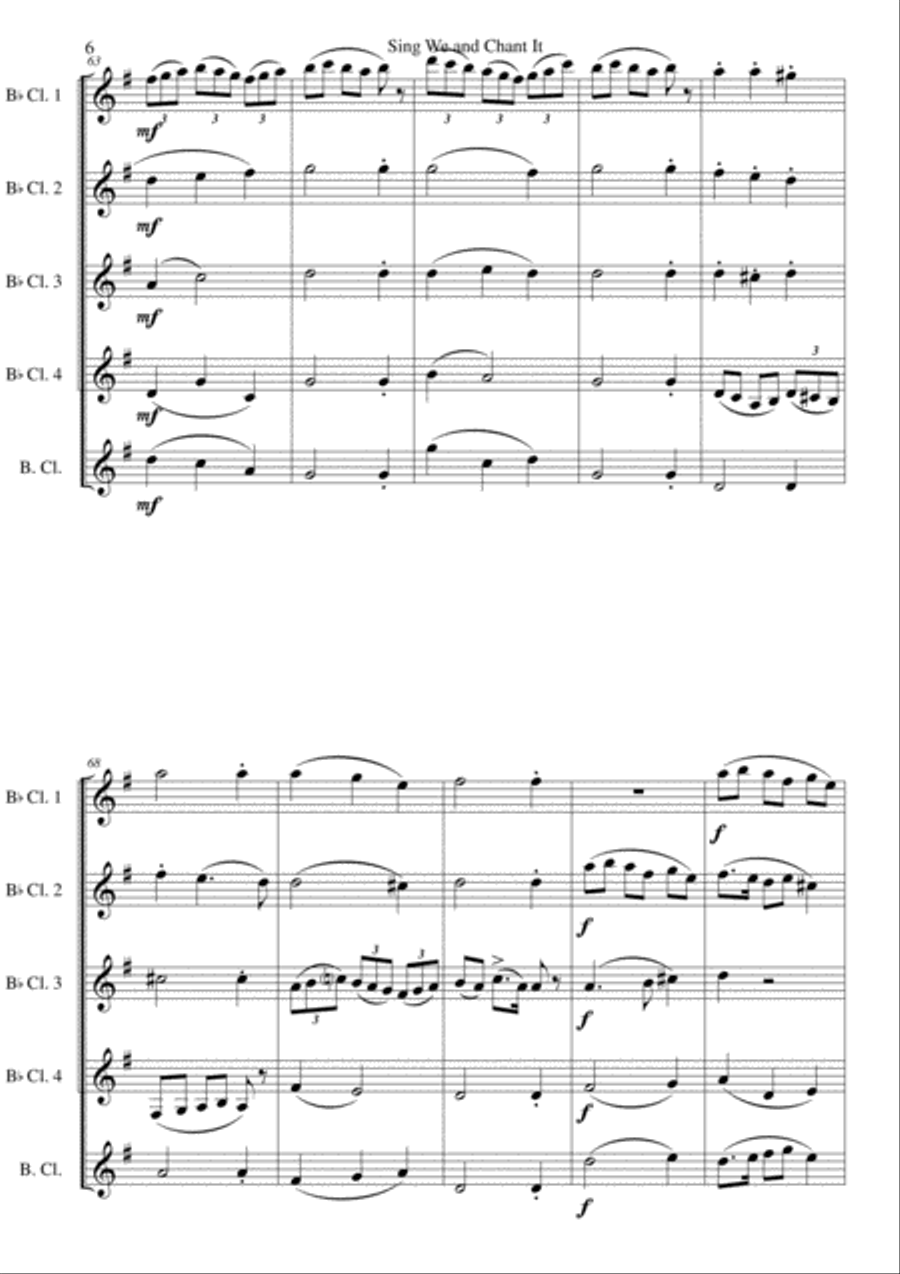 Sing we and chant it (with variations) for clarinet quintet (4 B flats and 1 bass) Clarinet Quintet scores gallery preview page 6