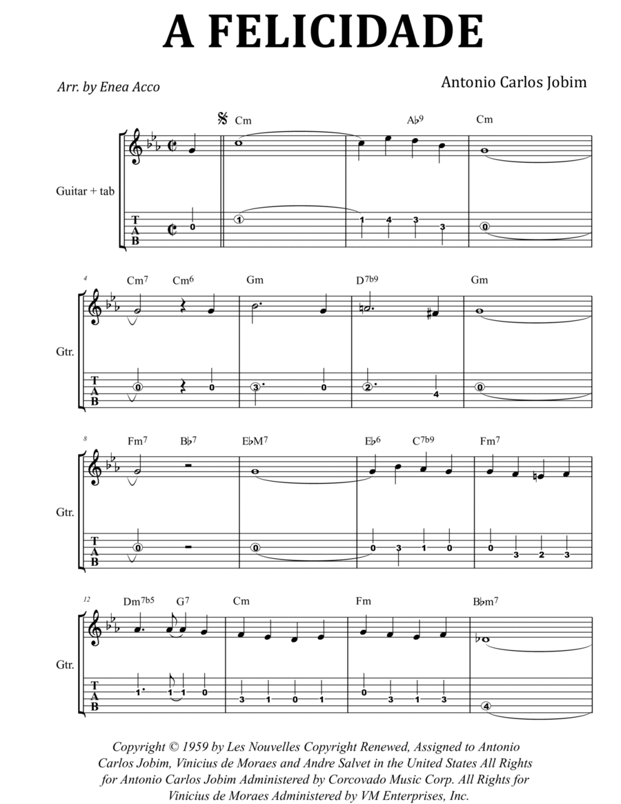 A Felicidade Guitar Tablature scores gallery preview page 1