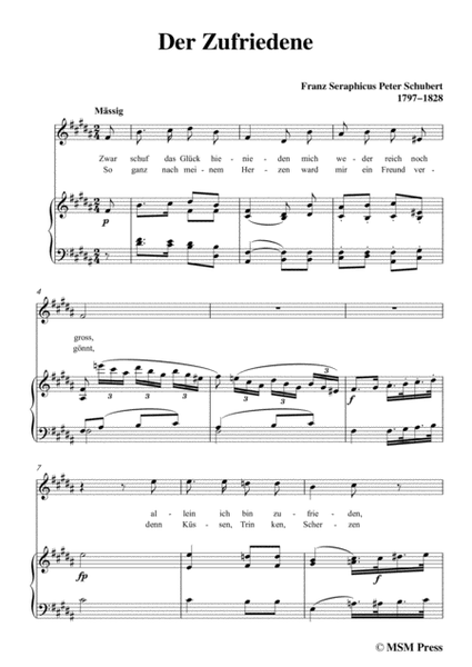 Schubert-Der Zufriedene,in B Major,for Voice&Piano image number null