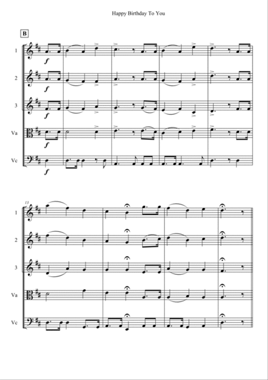 Happy Birthday To You String Quintet scores gallery preview page 2