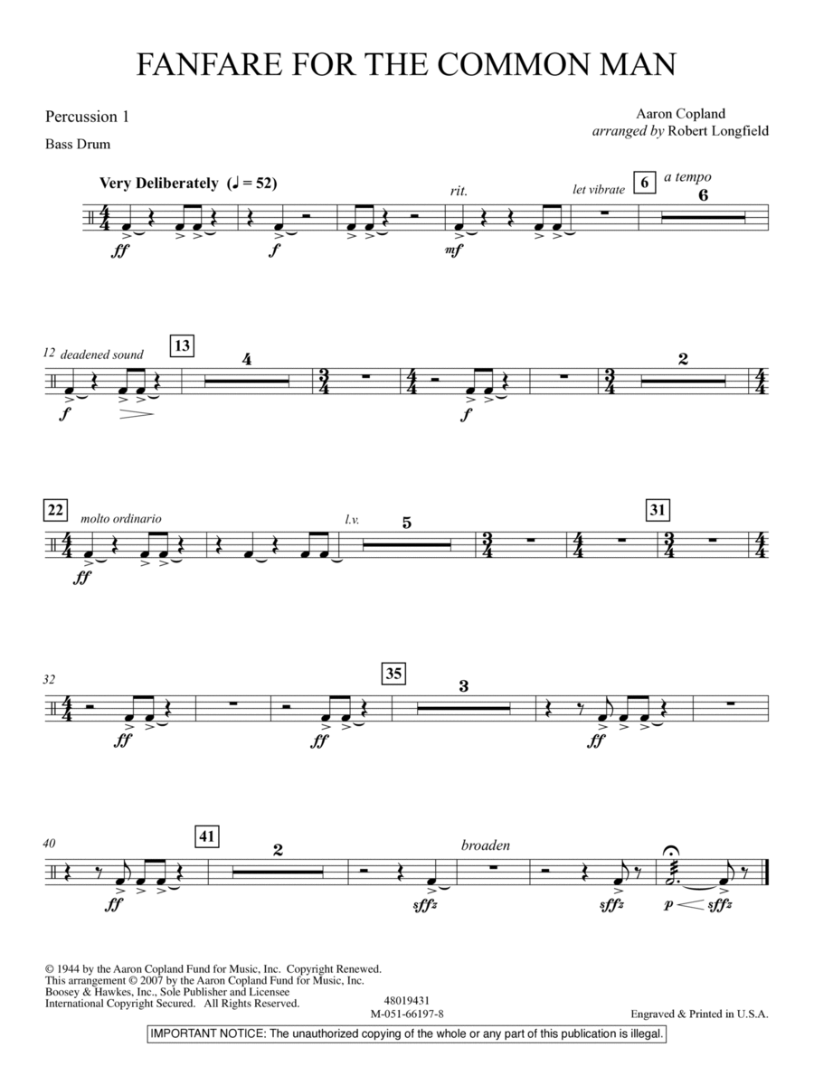 Fanfare For The Common Man (arr. Robert Longfield) - Percussion 1