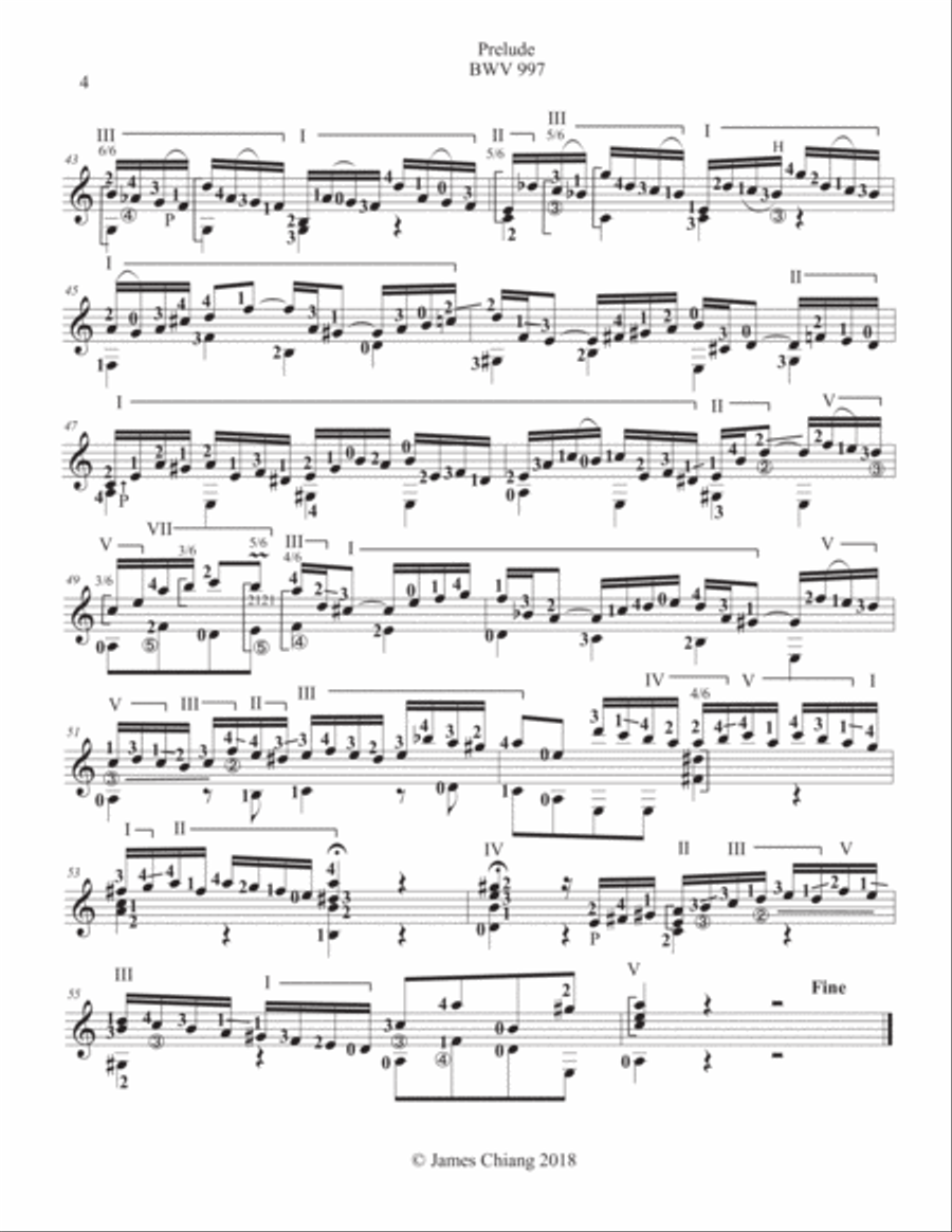 Bach - Lute Suite in A minor (BWV 997) for classical guitar. Lute scores gallery preview page 4