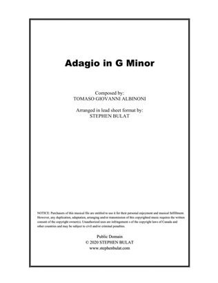 Book cover for Adagio in G Minor (Albinoni) - Lead sheet (key of C minor)