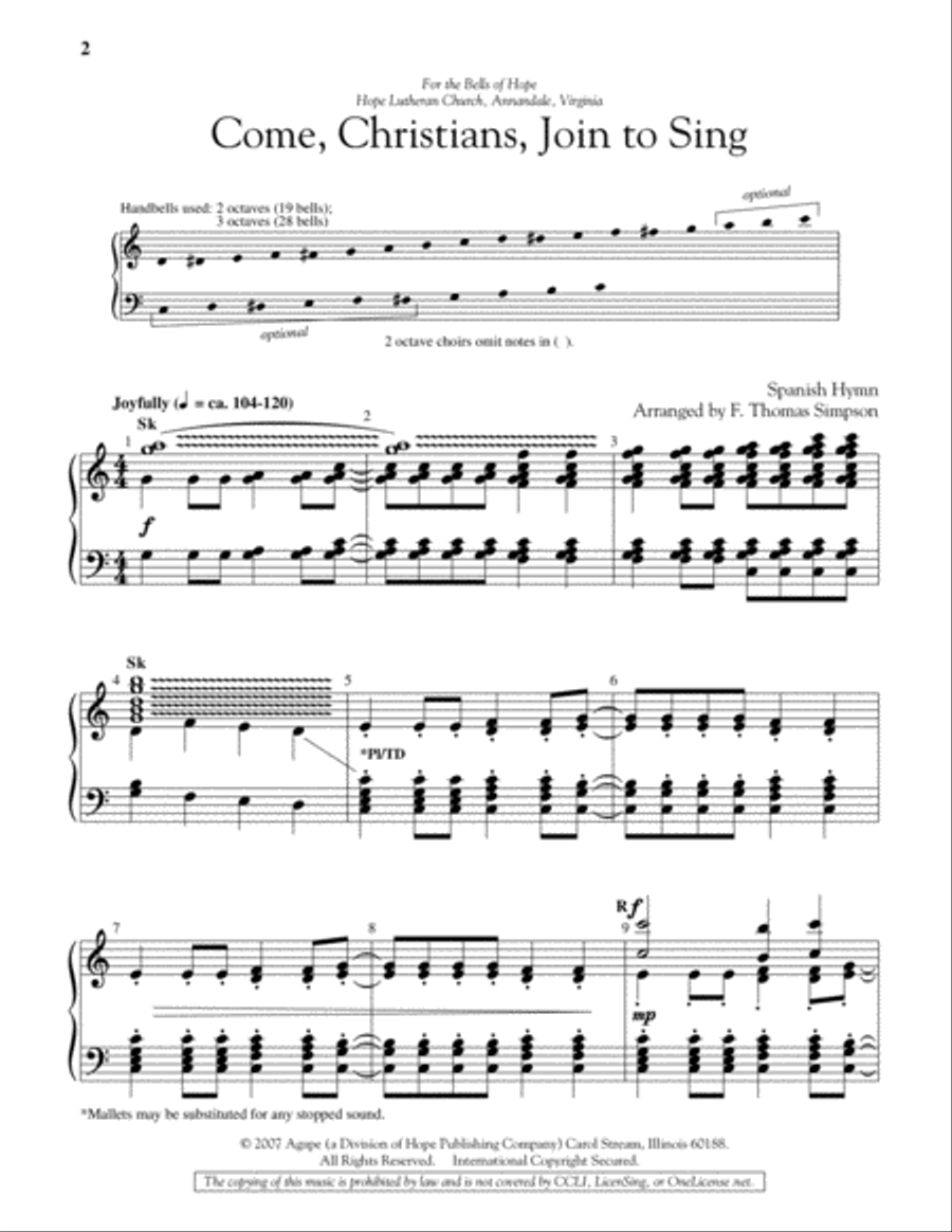 Come, Christians, Join to Sing 3-Octaves scores gallery preview page 2