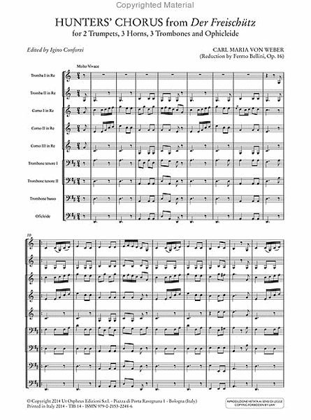 Hunters’ Chorus from "Der Freischütz" for 2 Trumpets, 3 Horns, 3 Trombones and Ophicleide. Reduction by Fermo Bellini (Op. 16)