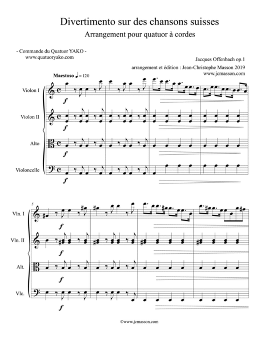Divertissement sur des chansons suisses de J.Offenbach - arrangement for string quartet JCM2019 - FU