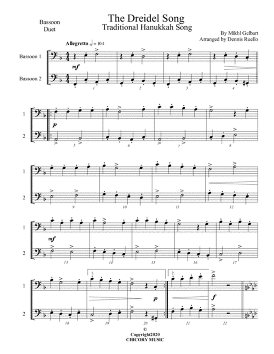 The Dreidel Song - Bassoon Duet - Intermediate image number null