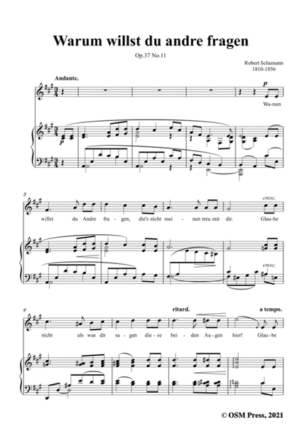 Schumann-Warum willst du andre fragen,Op.37 No.11,in A Major,for Voice and Piano