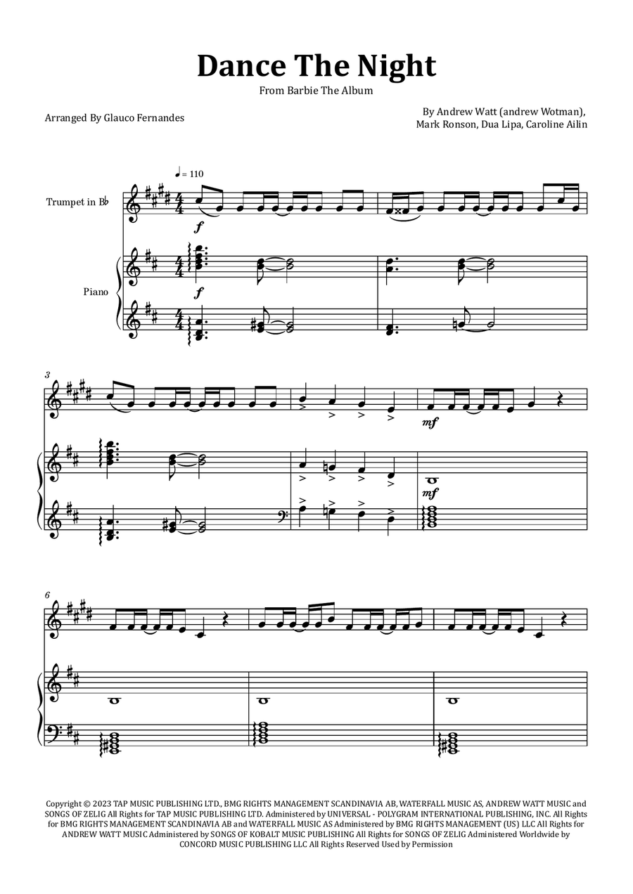 Dance The Night Chamber Music scores gallery preview page 1
