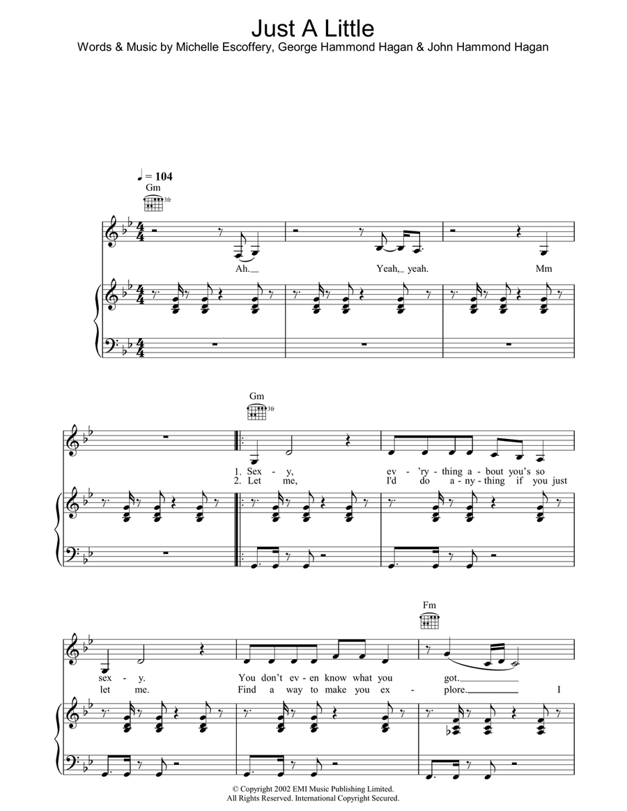 Just A Little Just A Little Piano, Vocal, Guitar scores gallery preview page 1