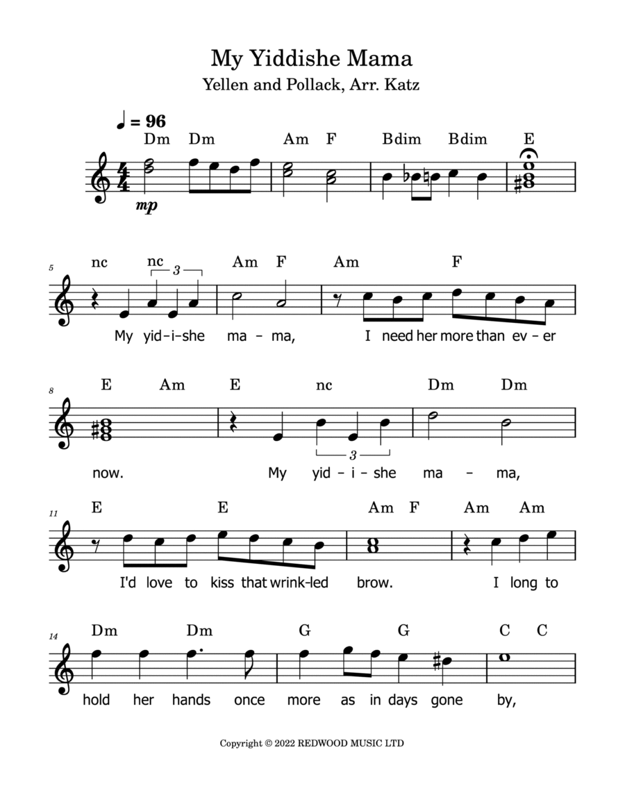 Yiddishe Momme Yiddishe Momme Piano scores gallery preview page 1