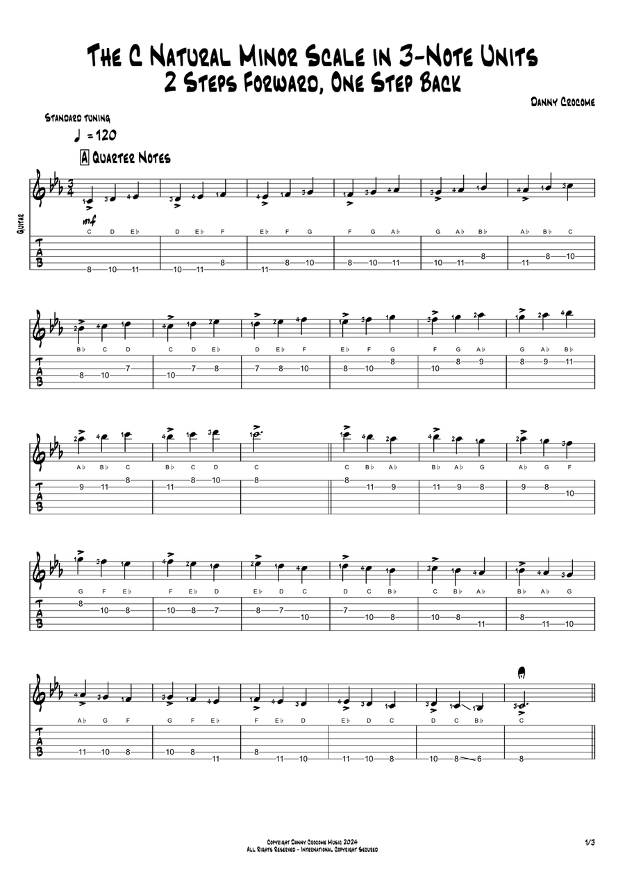 The C Natural Minor Scale in 3-Note Units (2 Steps Forward, One Step Back)