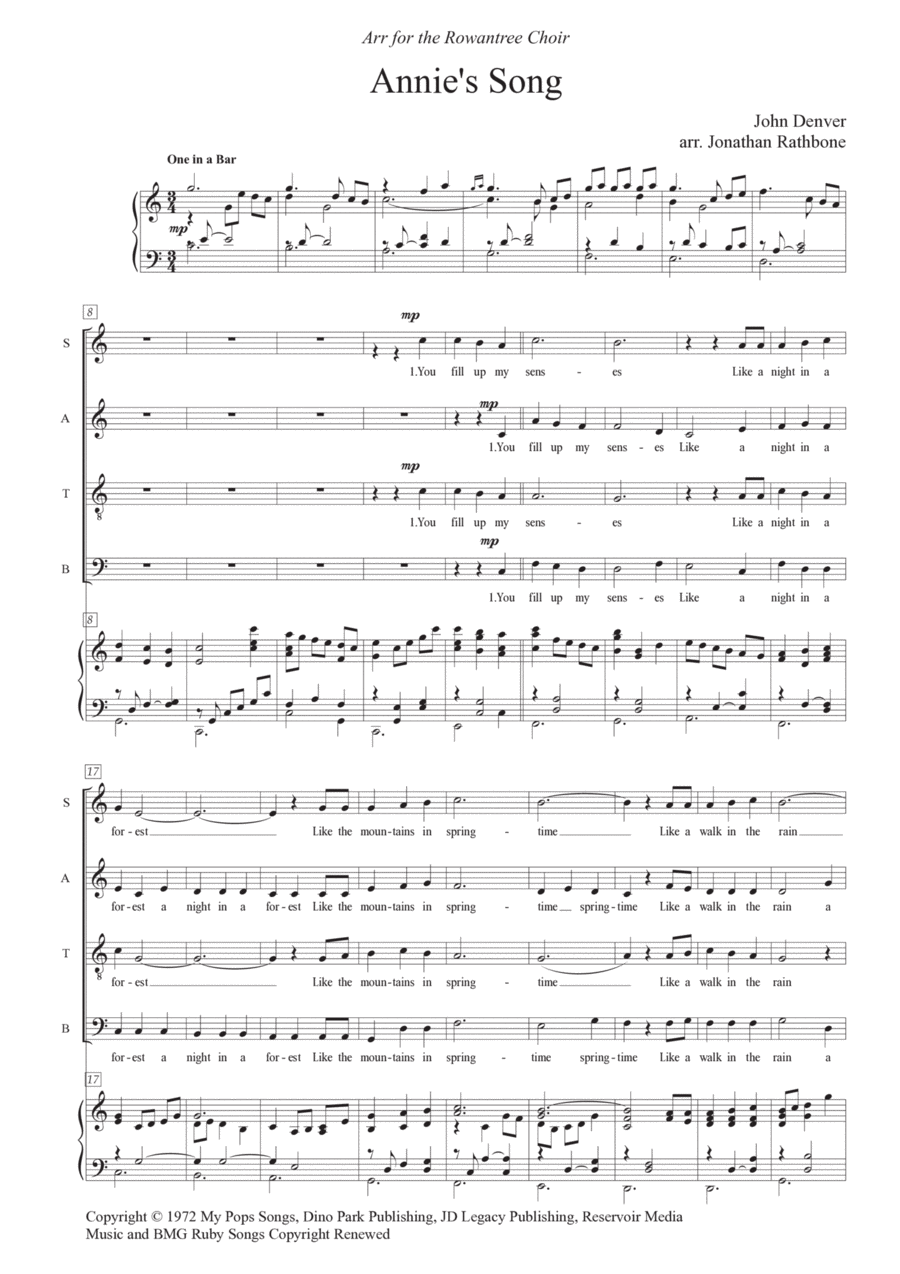 Annie's Song 4-Part scores gallery preview page 1