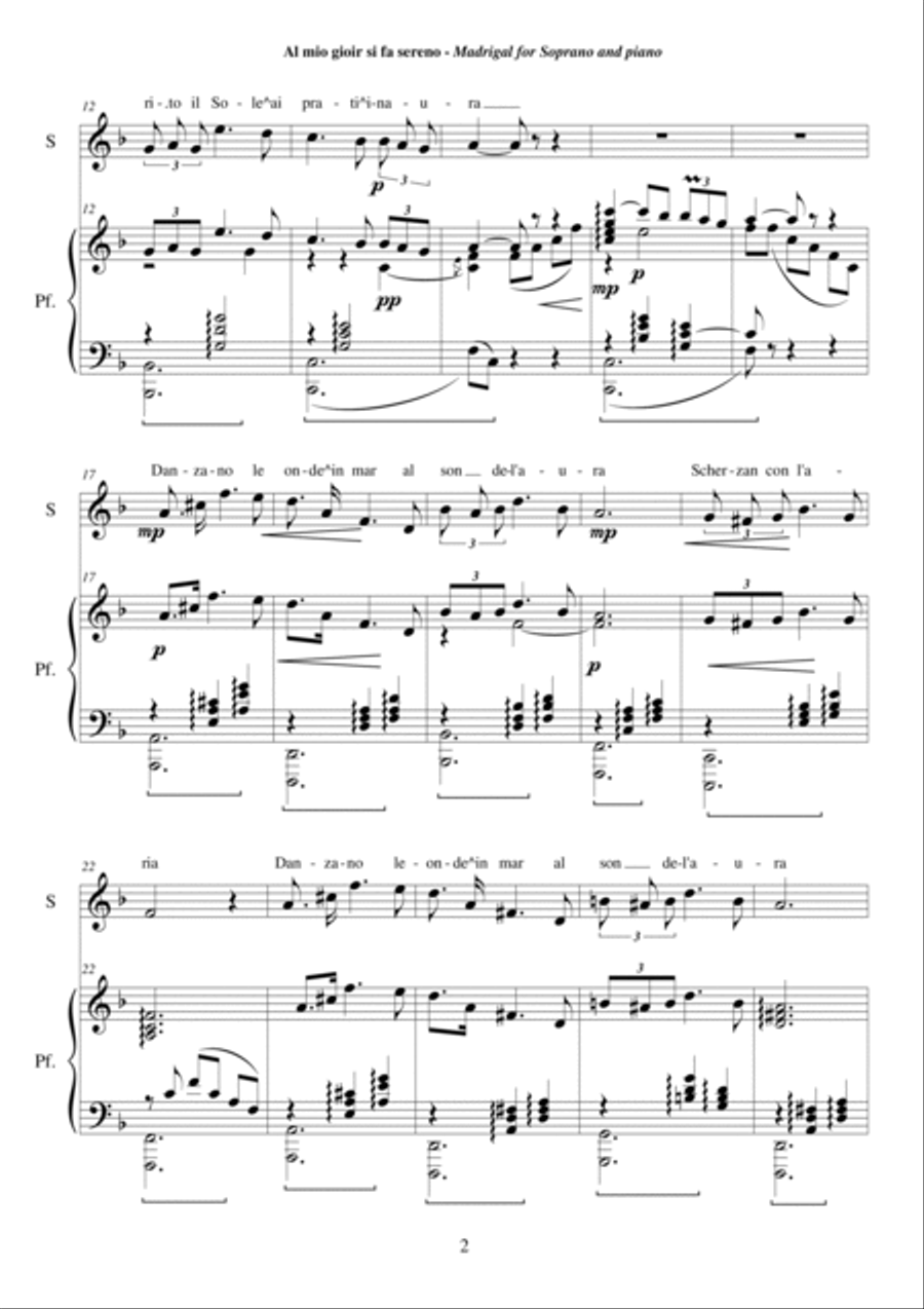 Schubert Serenade - Al mio gioir il ciel si fa sereno - Soprano and piano Soprano Voice scores gallery preview page 2