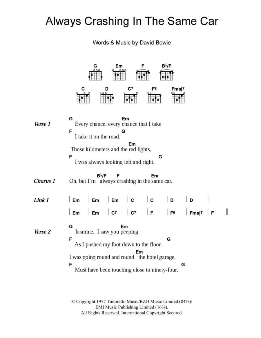 Always Crashing In The Same Car Acoustic Guitar scores gallery preview page 1