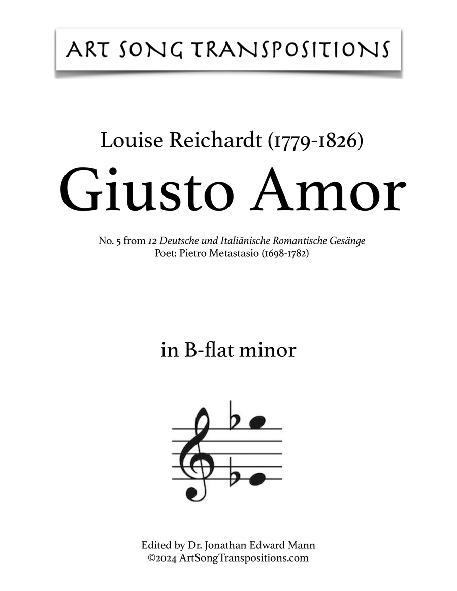 Book cover for REICHARDT: Giusto amor (transposed to B-flat minor)