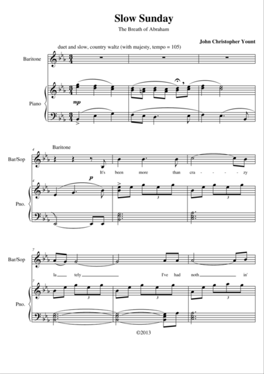 Slow Sunday Piano, Vocal, Guitar scores gallery preview page 1