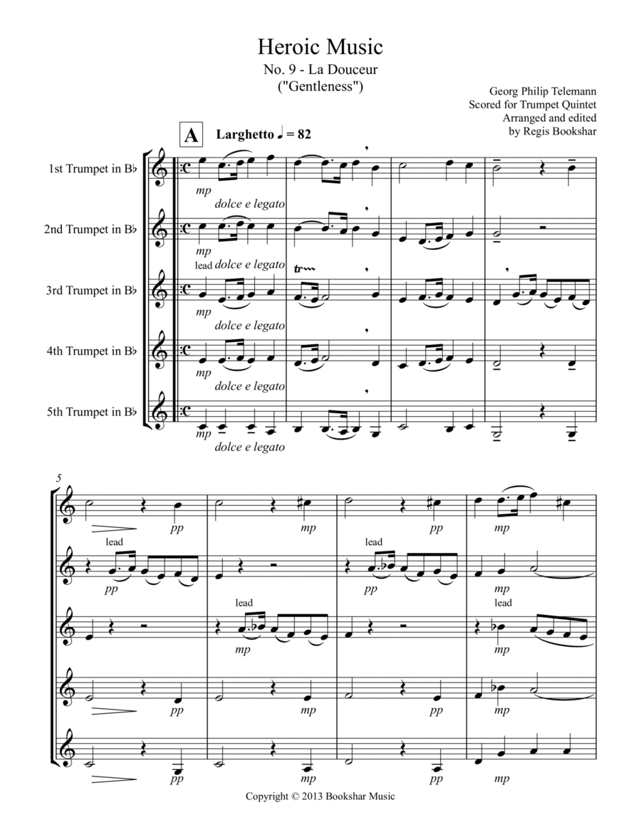 Heroic Music - No. 9. La Douceur (Bb) (Trumpet Quintet) image number null