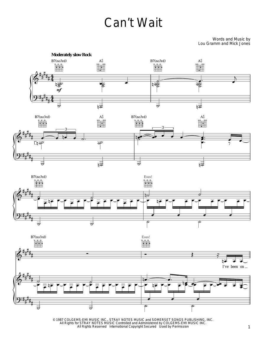 Can't Wait Can't Wait Piano, Vocal, Guitar scores gallery preview page 1